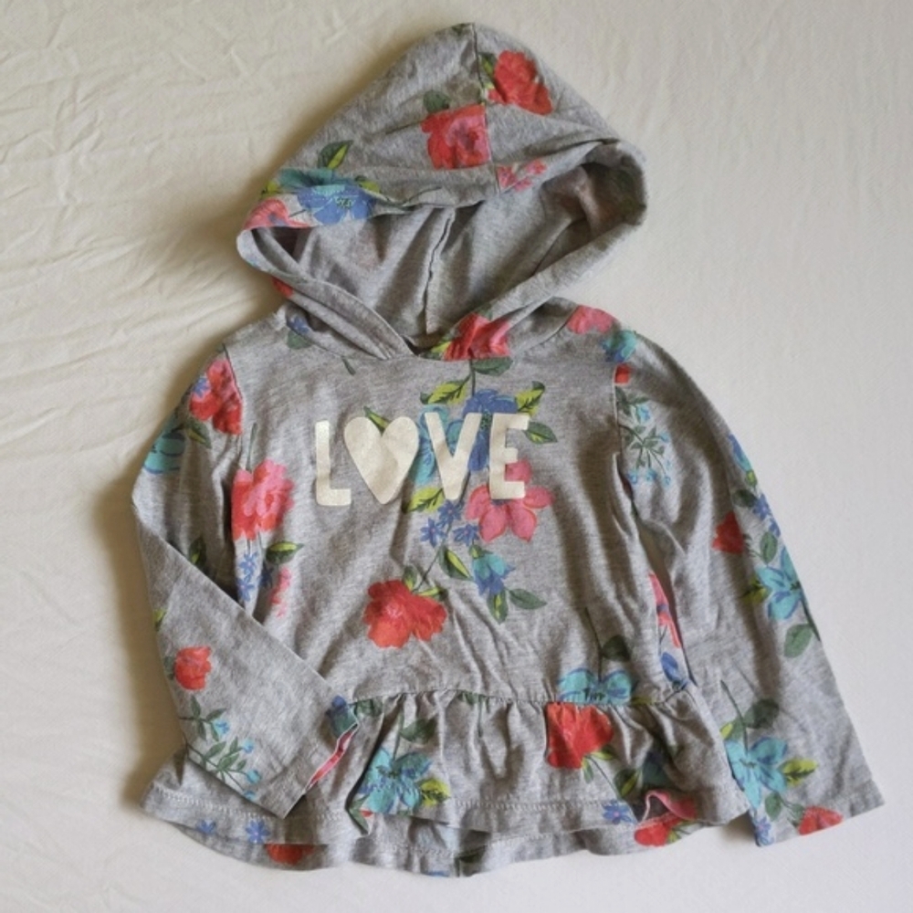 carter's floral graphic long sleeve hoodie peplum cotton top 24 months baby girl